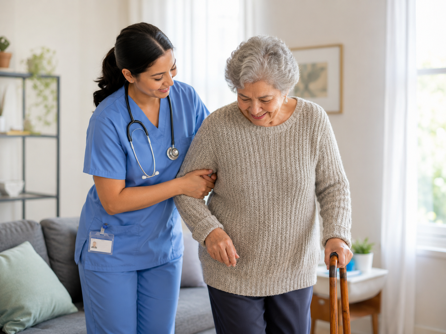 Care worker supporting an older person at home